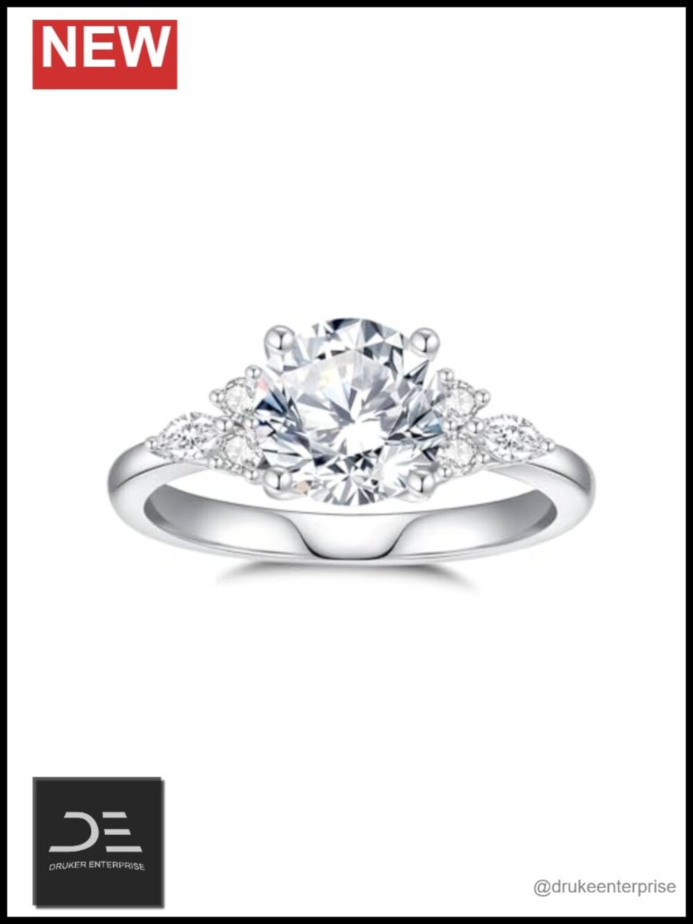 2ct Moissanite Engagement Ring 925 Sterling Silver 18K White Gold Plated 8.5